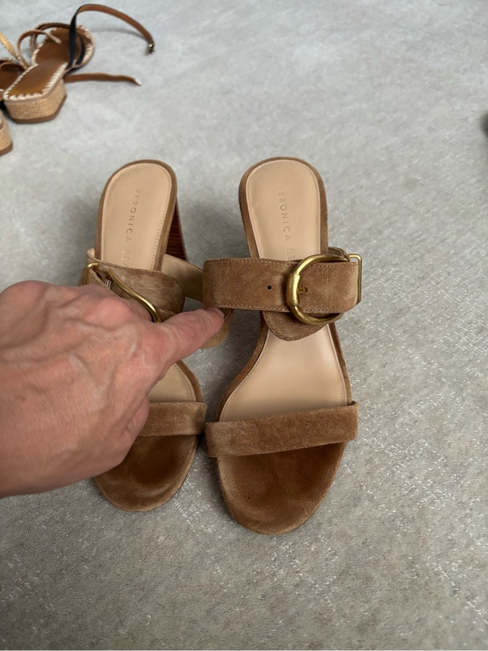 Veronica Beard Brown Suede Buckle Mules